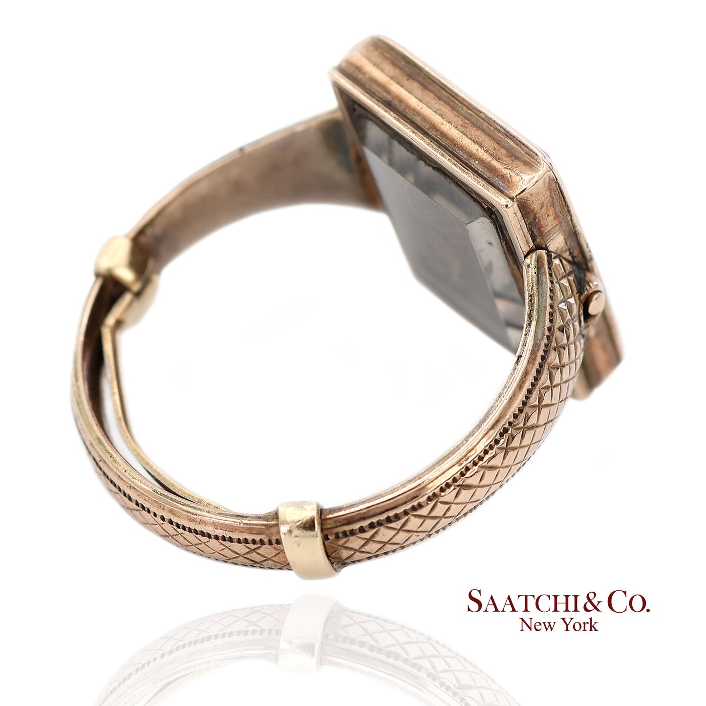 10K Yellow Gold Victorian Braided Mourning Quartz Hair Ring