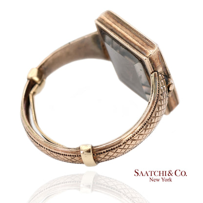 10K Yellow Gold Victorian Braided Mourning Quartz Hair Ring