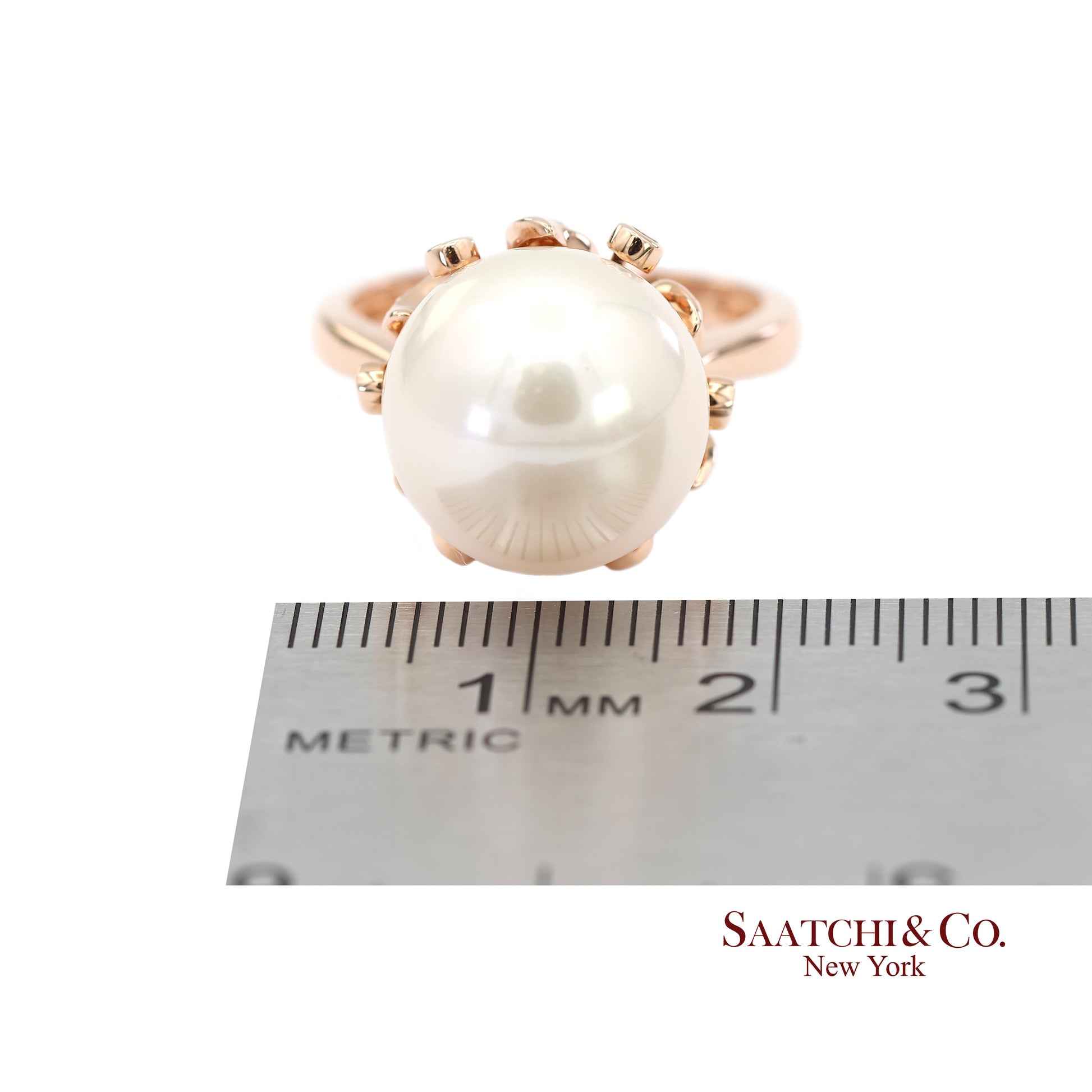 14K (585) Rose Gold Natural Brilliant Diamond and White Pearl Ring