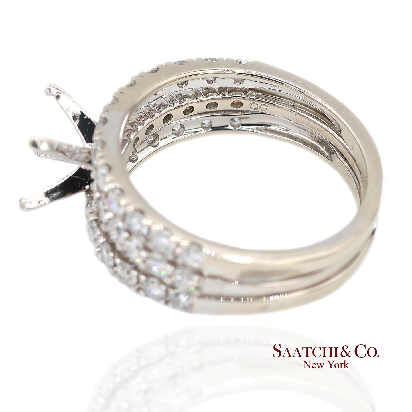 14K (585) White Gold Natural Brilliant Diamond Semi Mount Ring Size 7