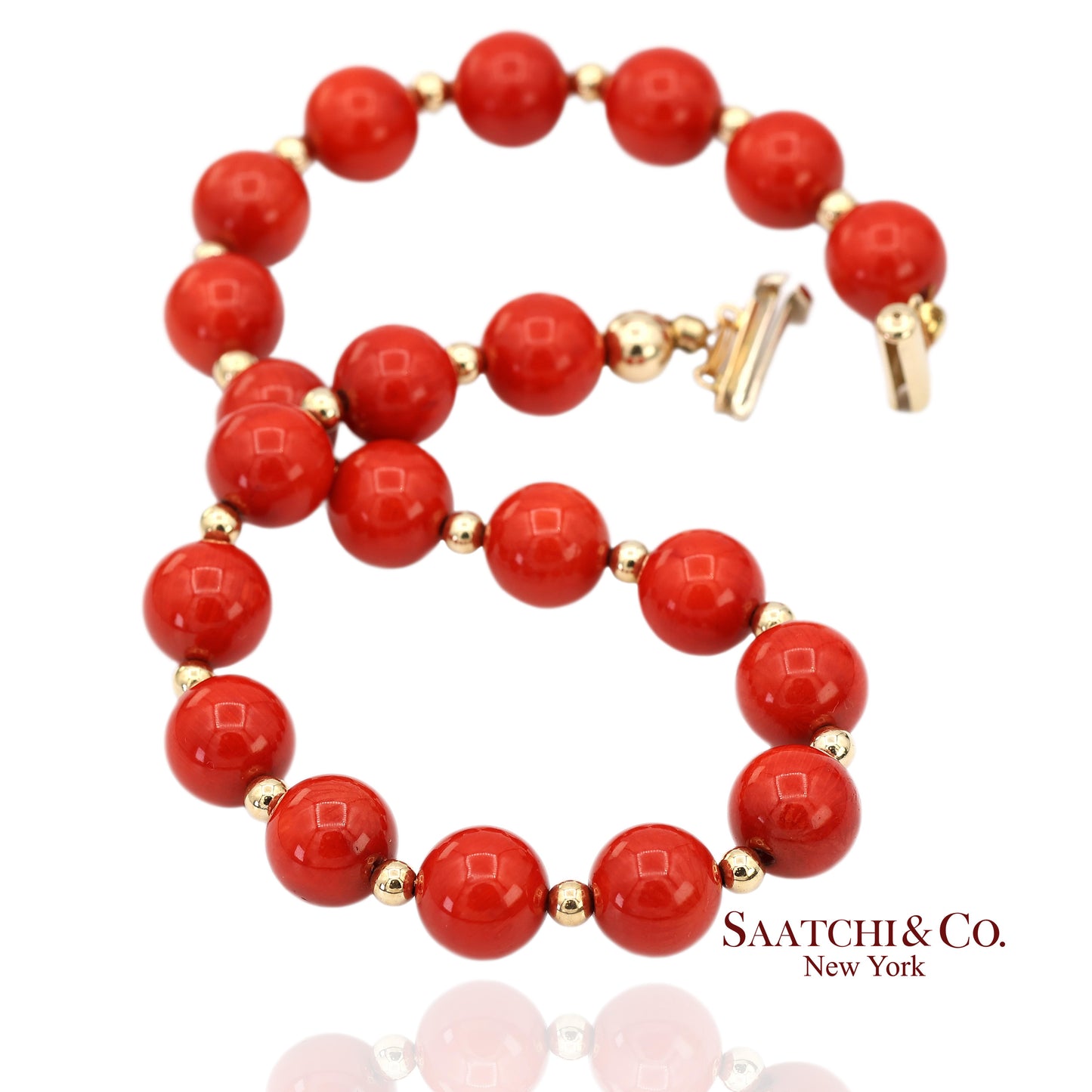 14K(585) Solid Yellow Gold Coral Bracelet