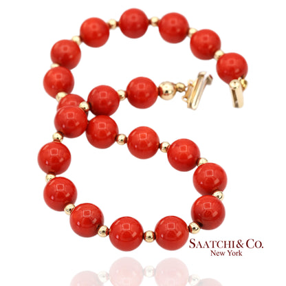 14K(585) Solid Yellow Gold Coral Bracelet