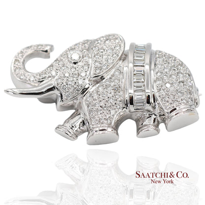 18K (750) White Gold Natural Diamond Elephant Brooch/Pin