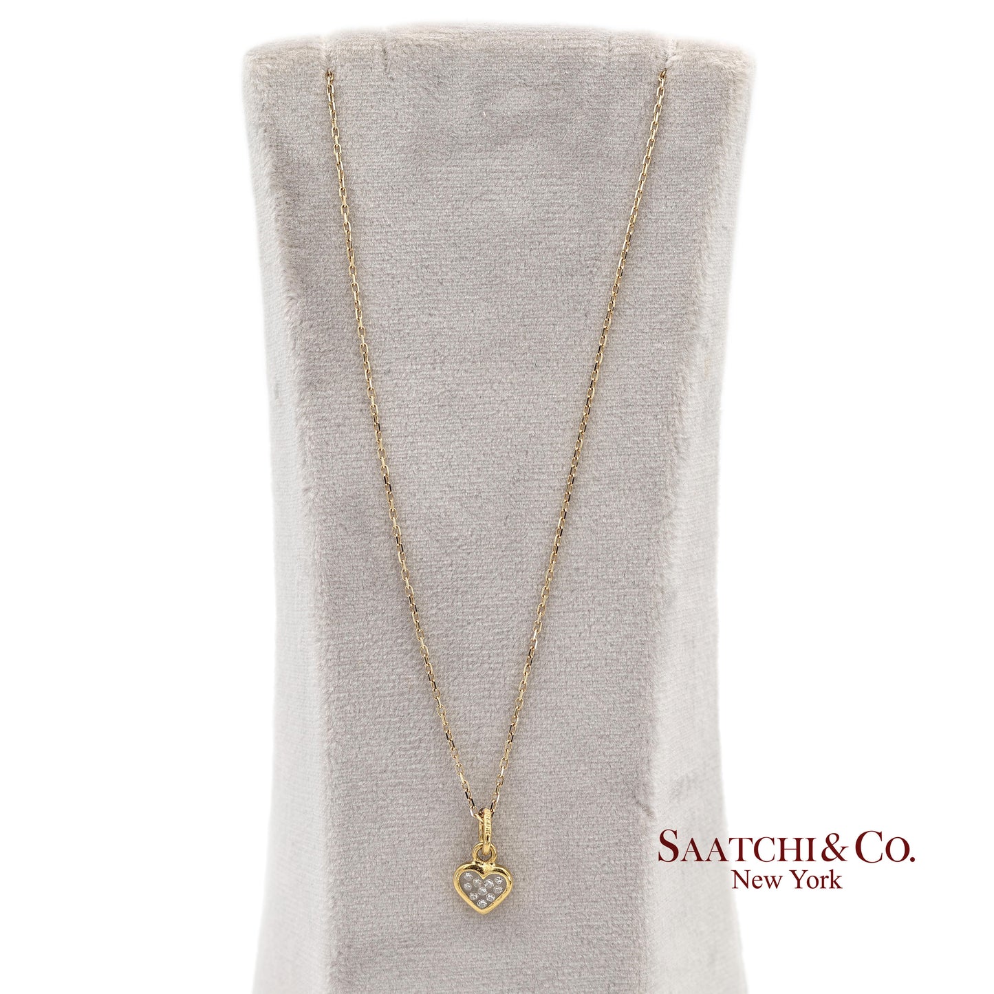 18K Natural Diamond Heart Shape Pendant with 14K Yellow Gold Chain