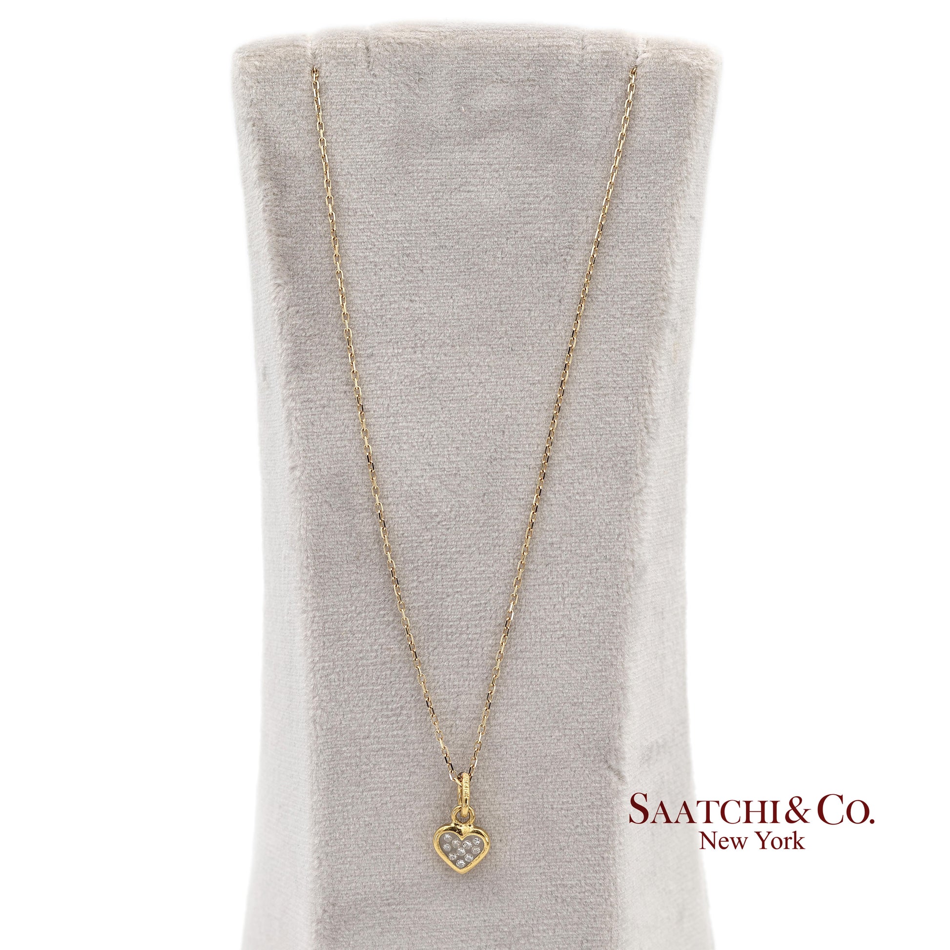 18K Natural Diamond Heart Shape Pendant with 14K Yellow Gold Chain