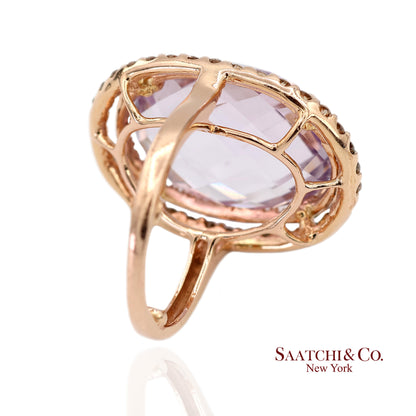 14K (585) Rose Gold Natural Diamond and Amethyst Ring