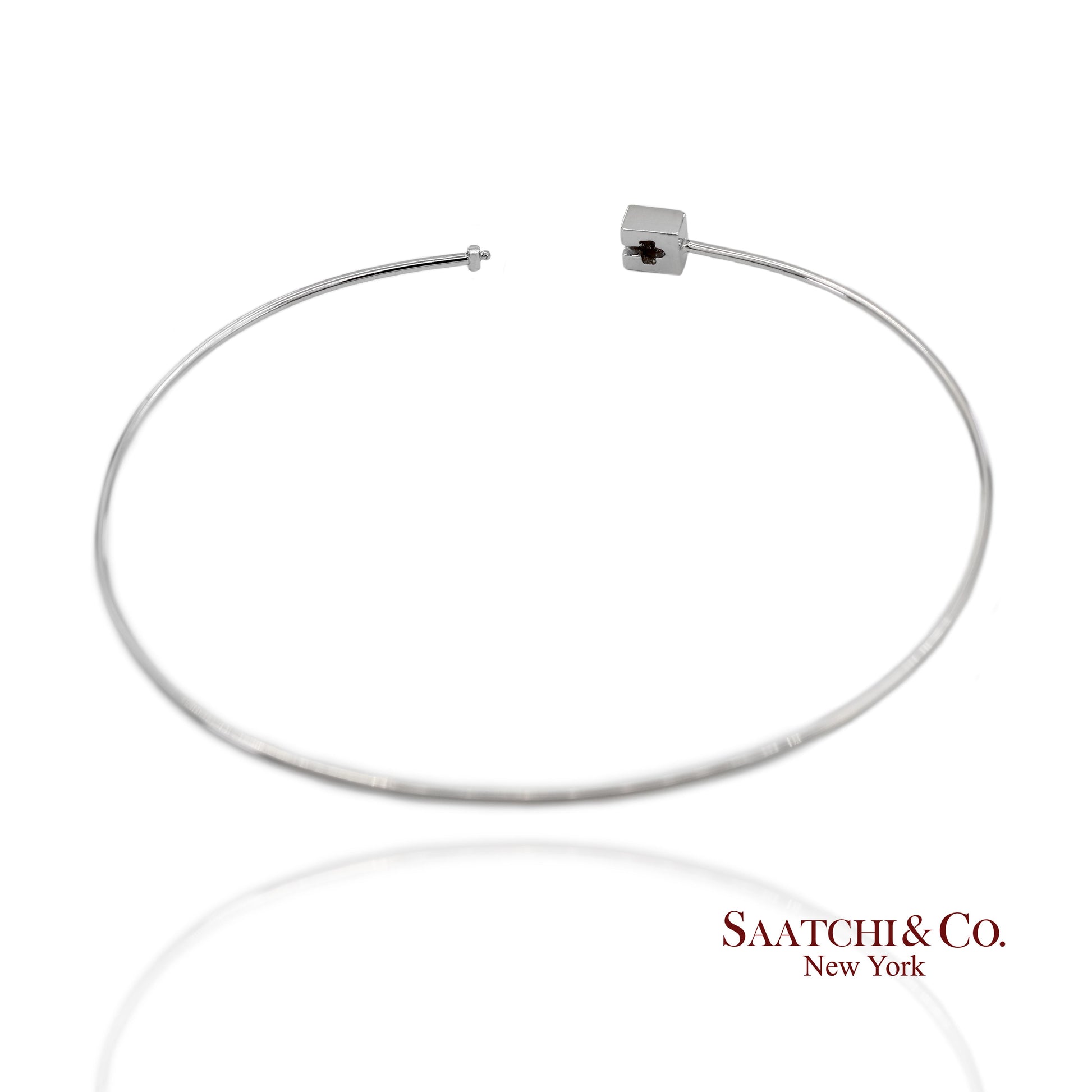 18K(750) Solid White Gold Natural Diamond Square Shape Bangle Bracelet