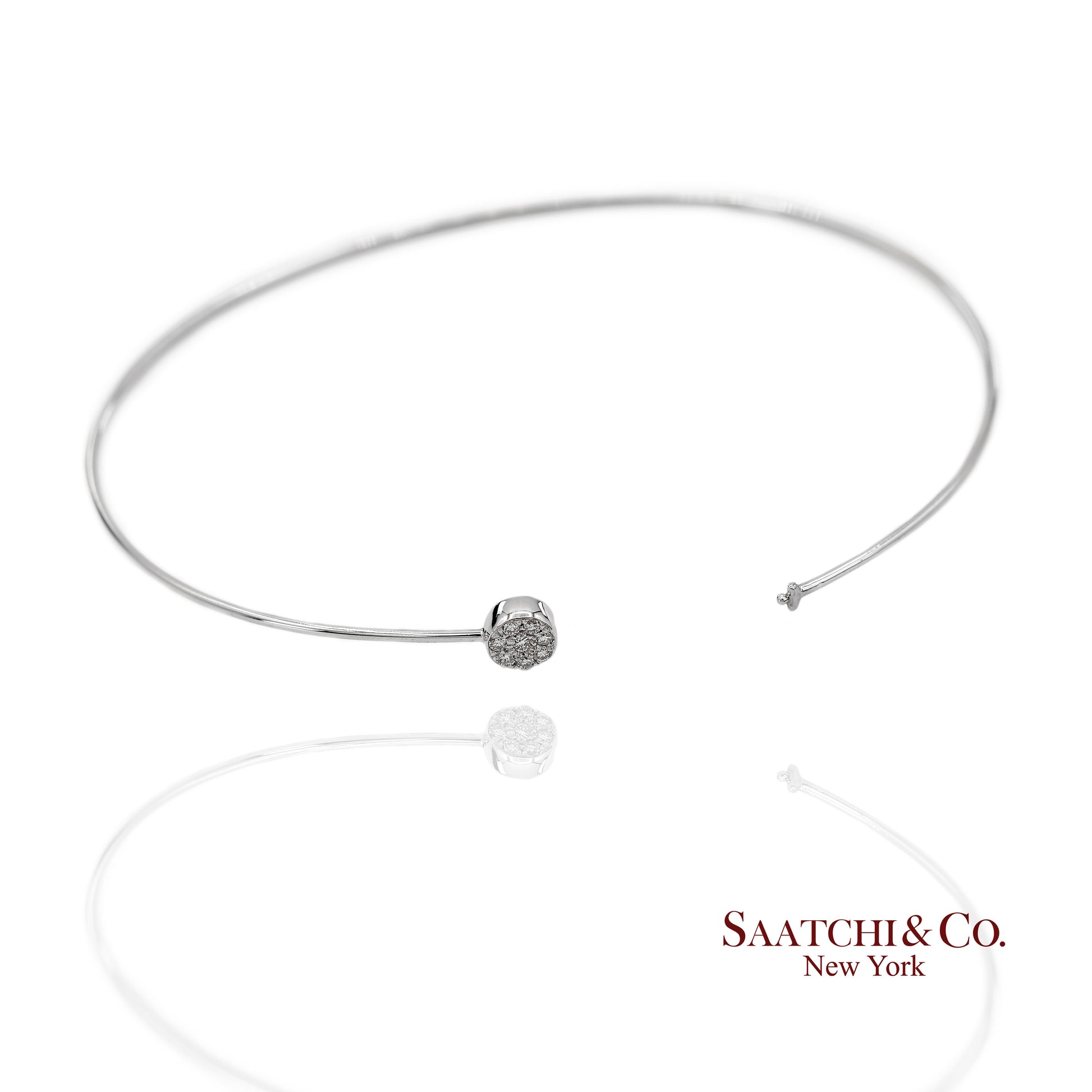 18K(750) Solid White Gold Natural Diamond Round Shape Bangle Bracelet