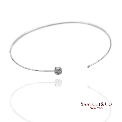 18K(750) Solid White Gold Natural Diamond Round Shape Bangle Bracelet