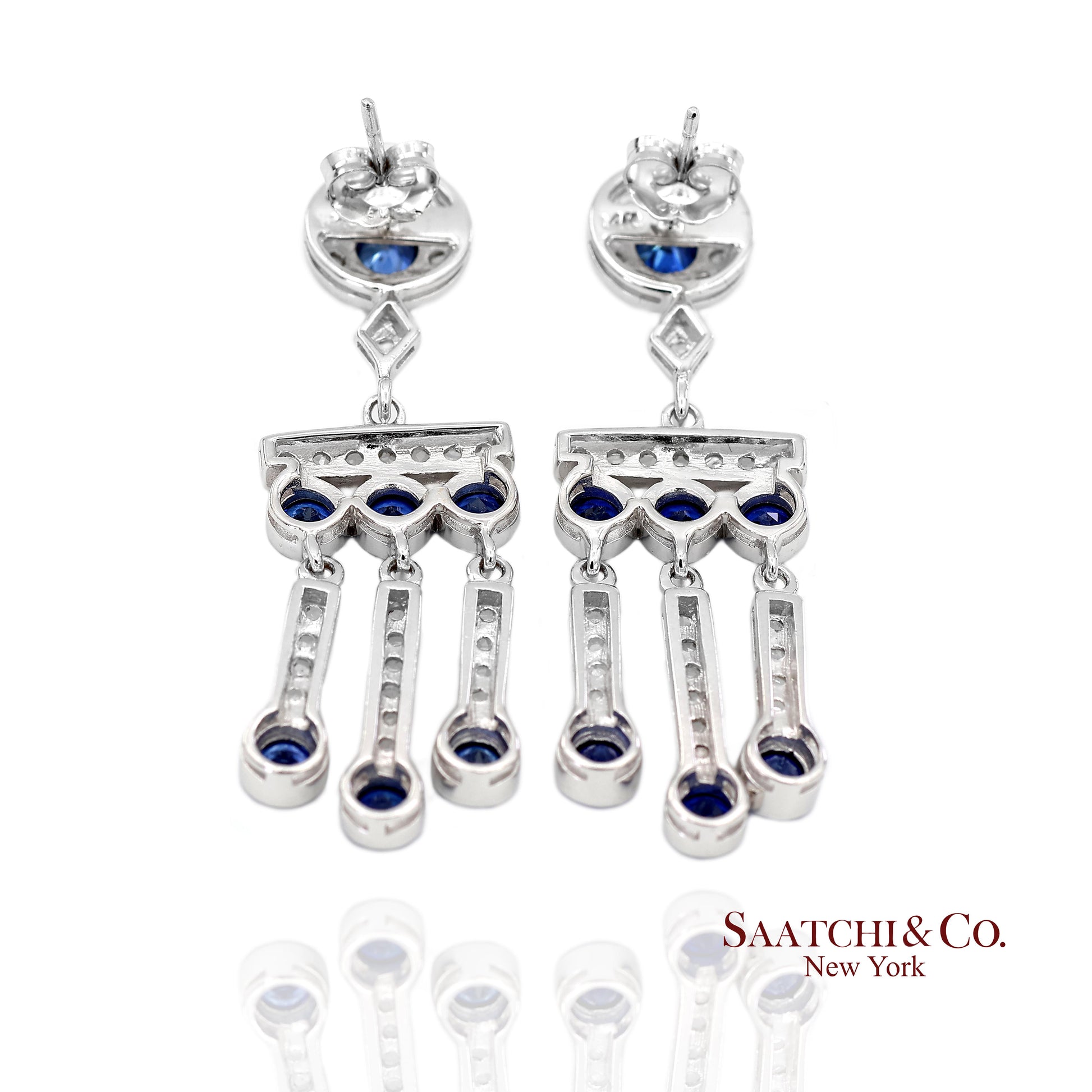 14K(585) Vintage White Gold Natural Diamond and Sapphire Earrings