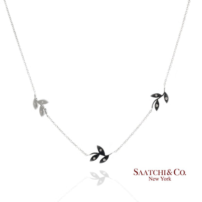 18K(750) White Gold Natural Diamond Leaf Pendant Necklace with Chain