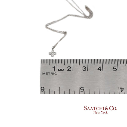 18K(750) White Gold Natural Diamond Small Cross Pendant Necklace with Chain