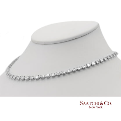18K(750) White Gold Carre Cut Natural Diamond Tennis Necklace