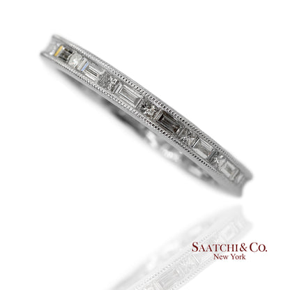 18K(750) Solid White Gold Natural Diamond Handmade Milgrain Band Ring
