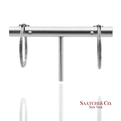 18K(750) Solid White Gold In and Out Natural Diamond Hoop Earrings