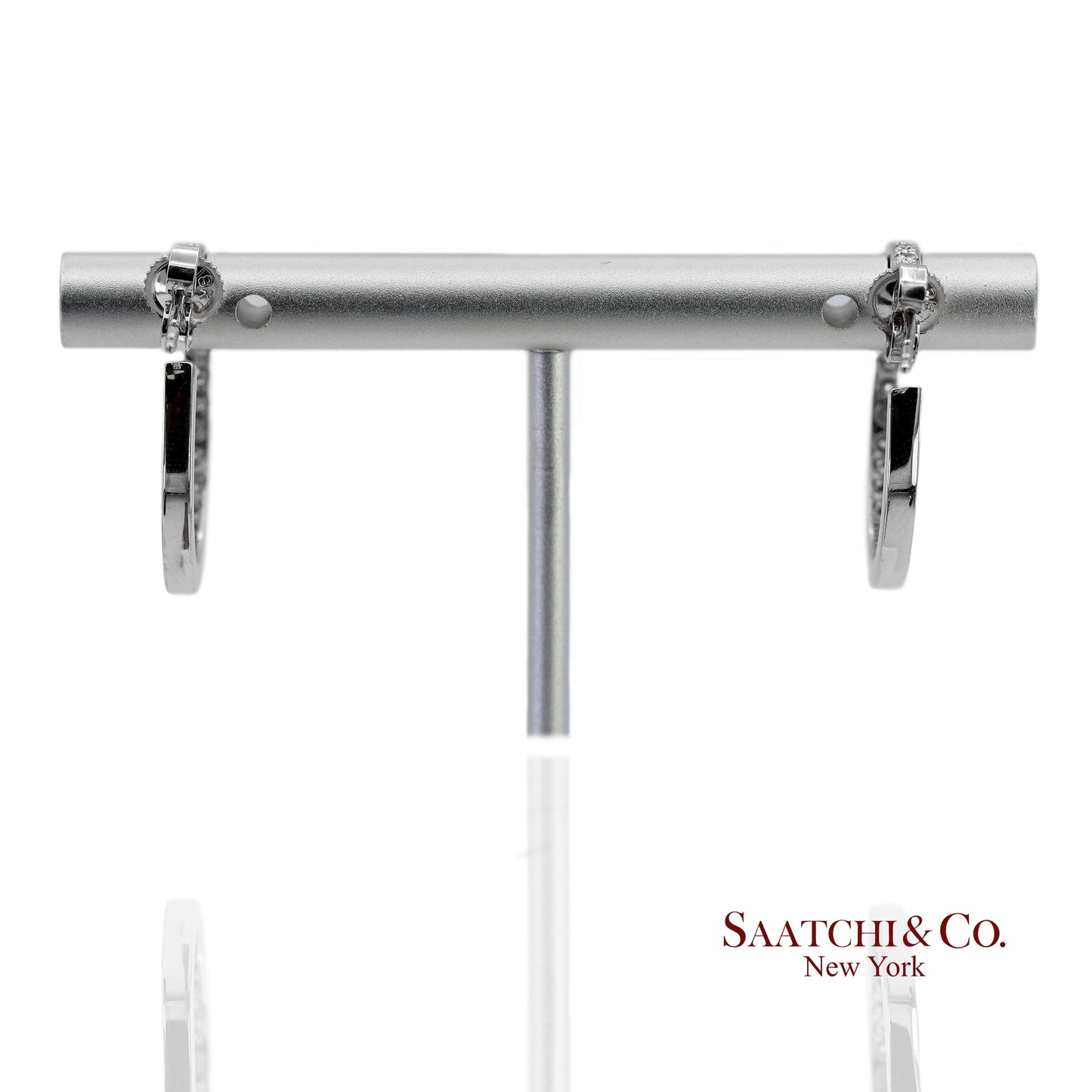18K(750) Solid White Gold Natural Diamond Hoop Earrings