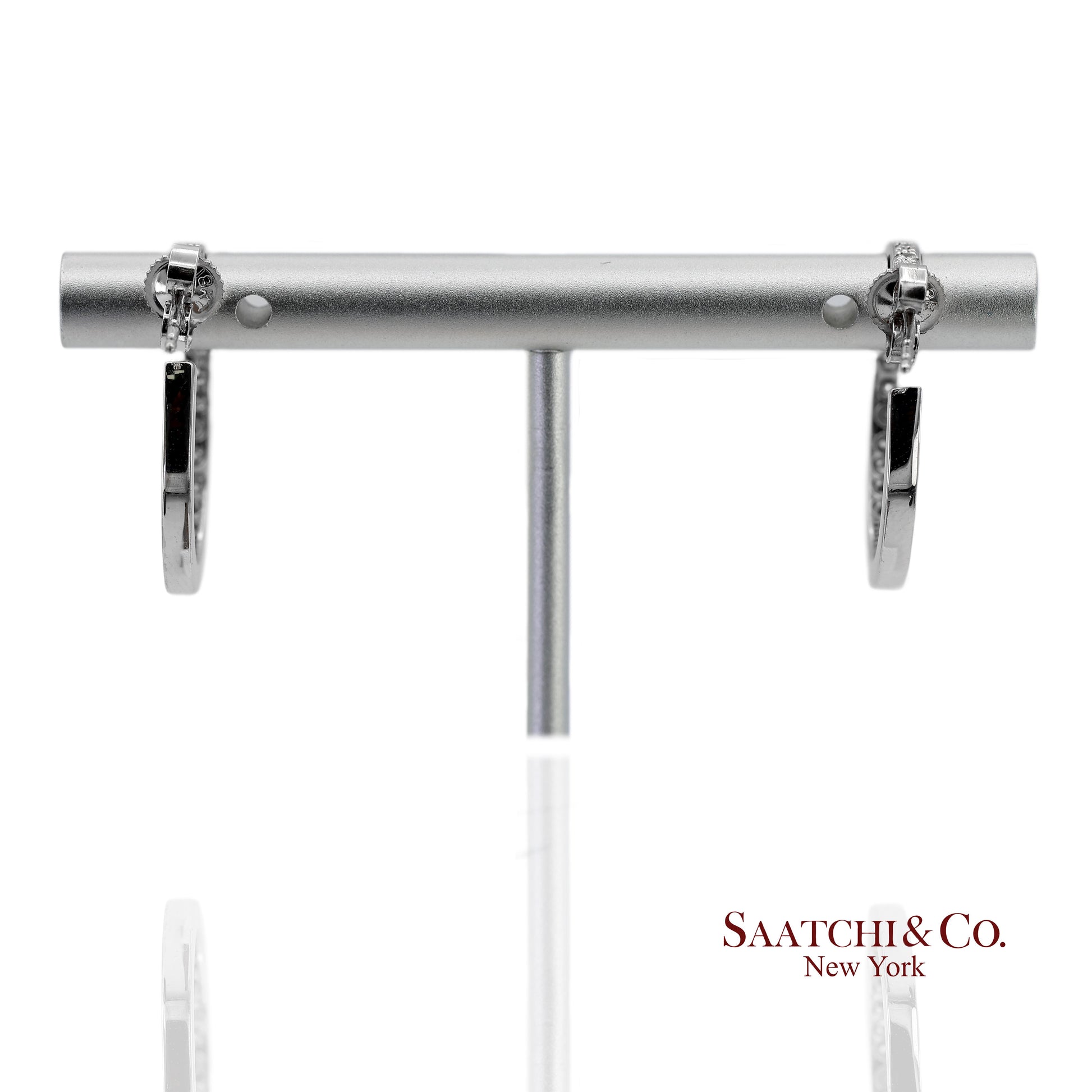 18K(750) Solid White Gold Natural Diamond Hoop Earrings