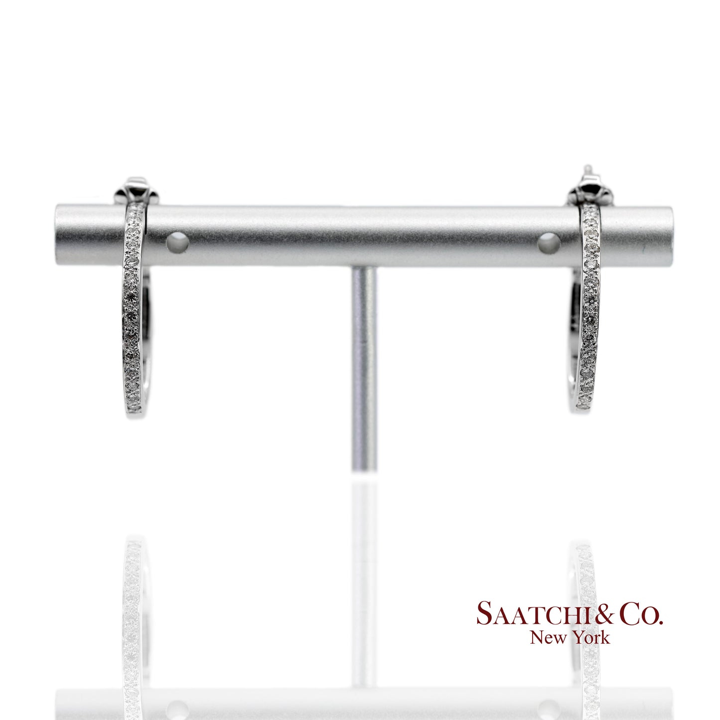 18K(750) Solid White Gold Natural Diamond Hoop Earrings
