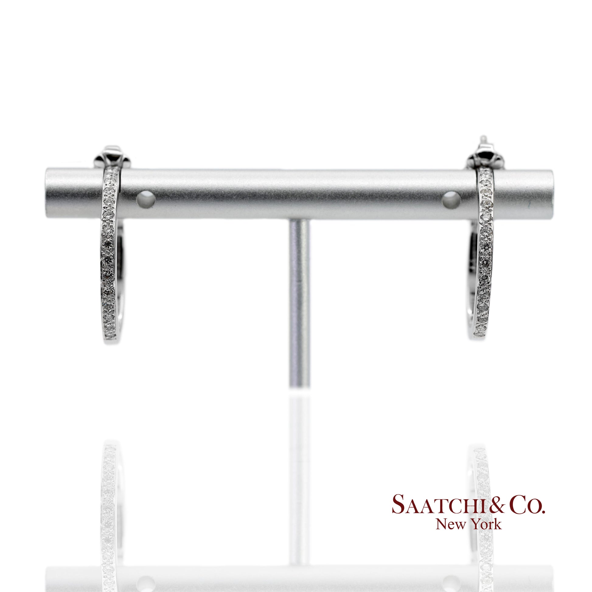 18K(750) Solid White Gold Natural Diamond Hoop Earrings