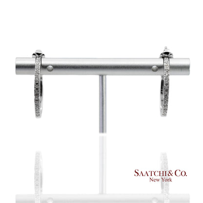 18K(750) Solid White Gold Natural Diamond Hoop Earrings