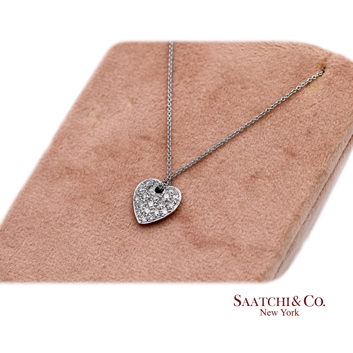 18K(750) White Gold Natural Diamond Heart Shape Pendant Necklace with Chain