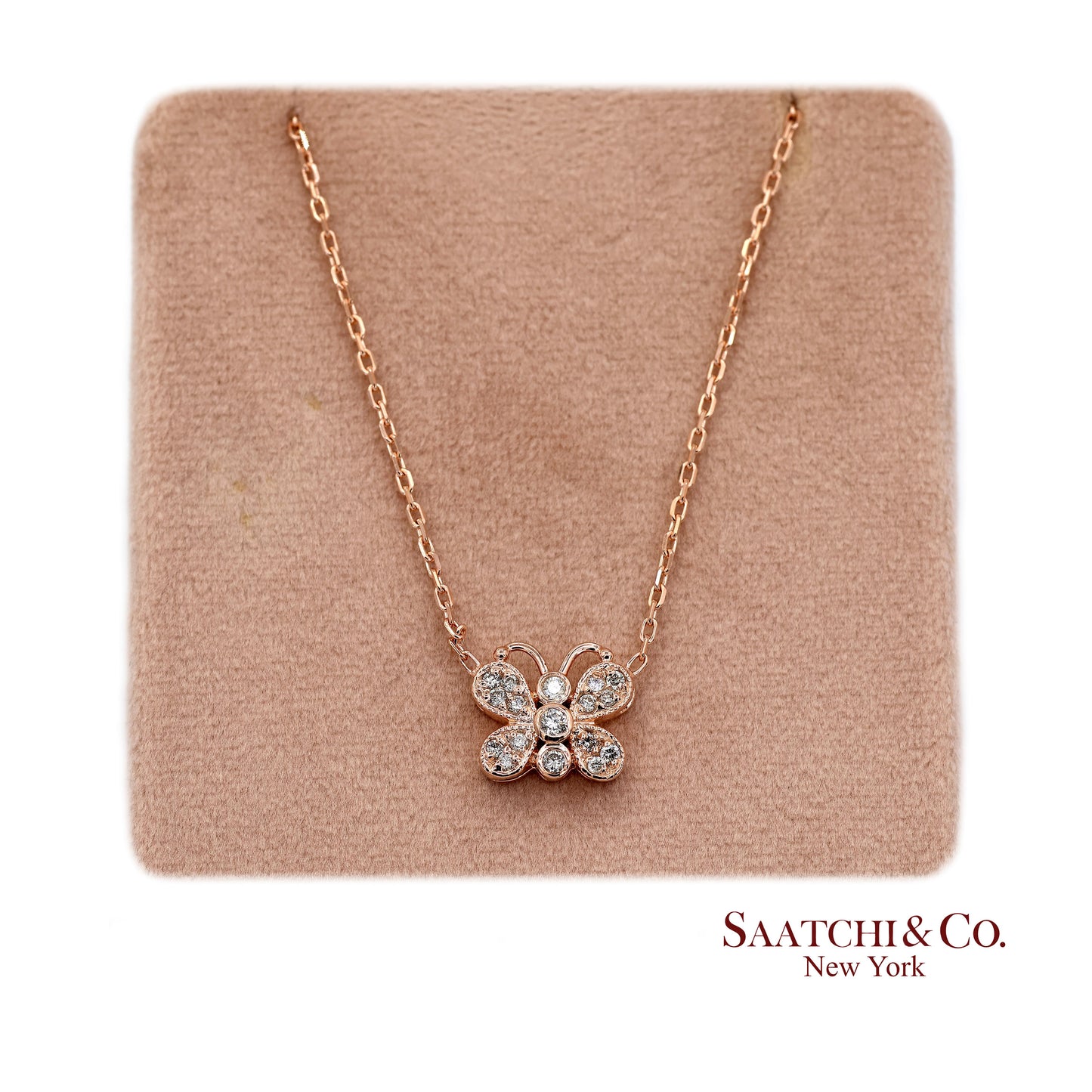 14K(585) Rose Gold Natural Diamond Butterfly Pendant Necklace with Chain
