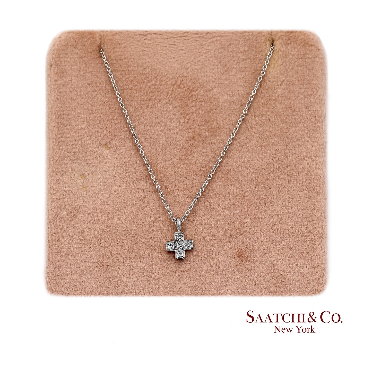 18K(750) White Gold Natural Diamond Cross Pendant Necklace with Chain