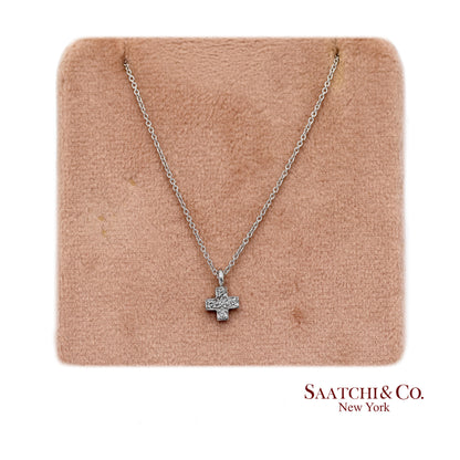 18K(750) White Gold Natural Diamond Cross Pendant Necklace with Chain
