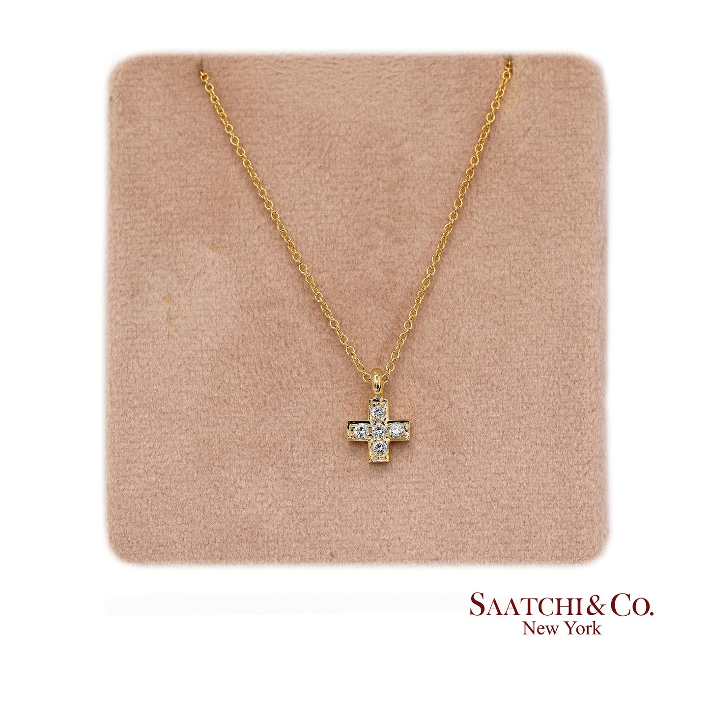 18K(750) Yellow Gold Natural Diamond Cross Pendant Necklace with Chain