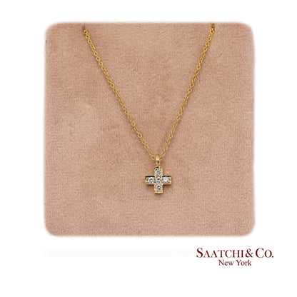 18K(750) Yellow Gold Natural Diamond Cross Pendant Necklace with Chain