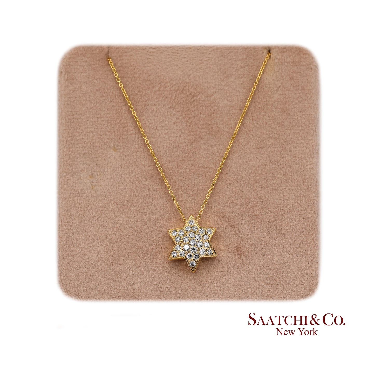 18K(750) Yellow Gold Natural Diamond Star Shape Pendant Necklace with Chain