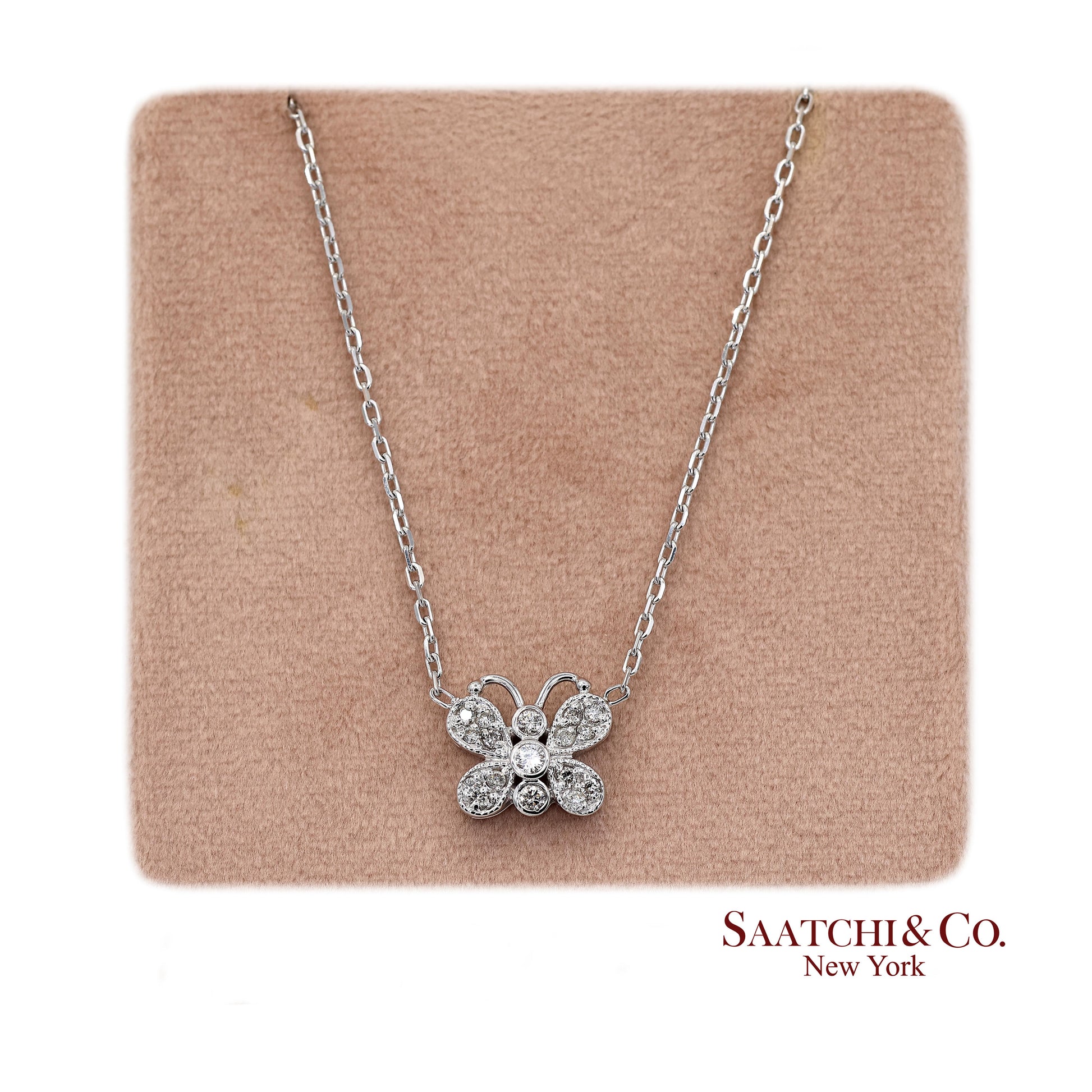 14K(585) White Gold Natural Diamond Butterfly Pendant Necklace with Chain
