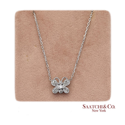 14K(585) White Gold Natural Diamond Butterfly Pendant Necklace with Chain