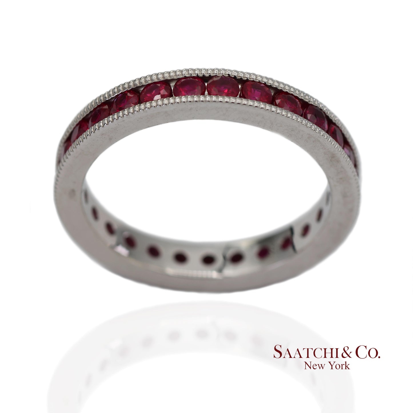 14K(585) Solid White Gold Hand Milgrain Band Ring