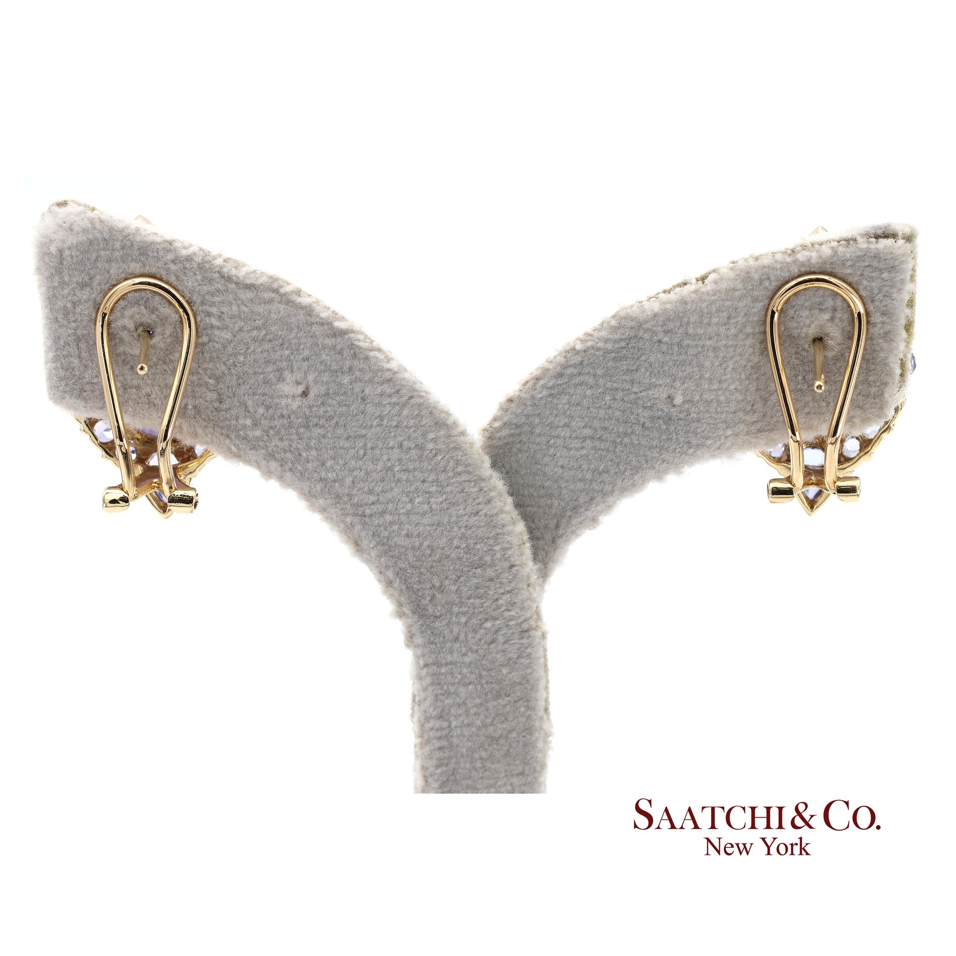 14K(585) Solid Yellow Gold Natural Purple Stone Omega Back Earrings