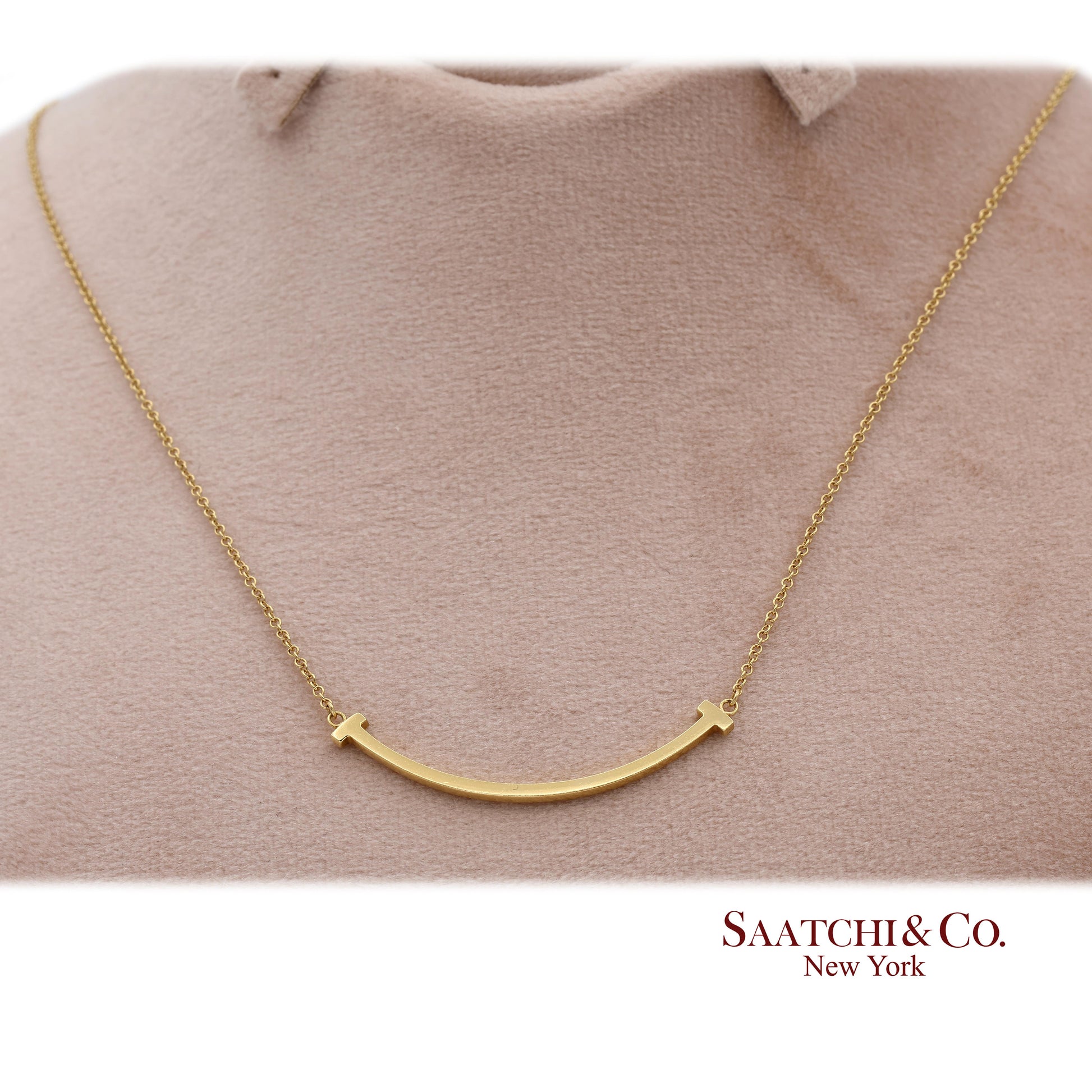 Tiffany & Co. 18K (750) Solid Yellow Gold T Smile Pendant Necklace