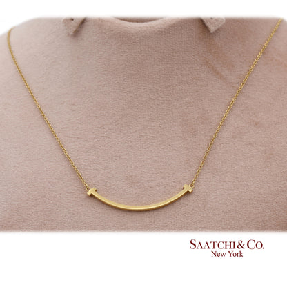 Tiffany & Co. 18K (750) Solid Yellow Gold T Smile Pendant Necklace