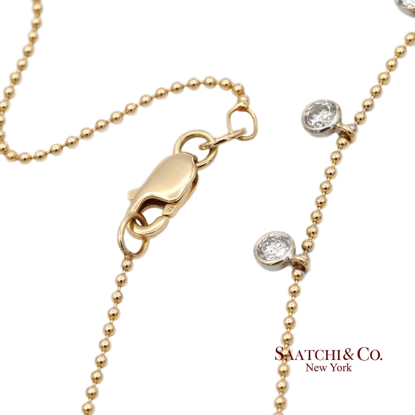 14K(585) Yellow & White Gold Natural Diamond Graduated Drop By the Yard Necklace
