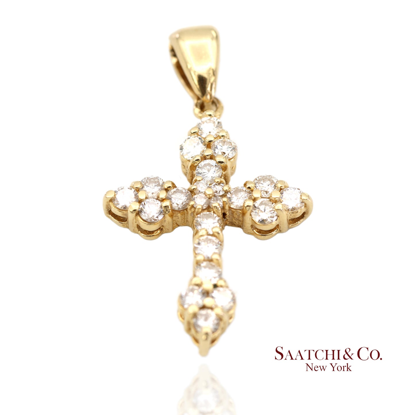 14K(585) Solid Yellow Gold Natural Diamond Cross Pendant Necklace