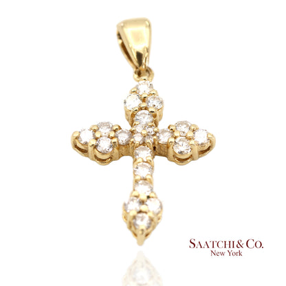 14K(585) Solid Yellow Gold Natural Diamond Cross Pendant Necklace