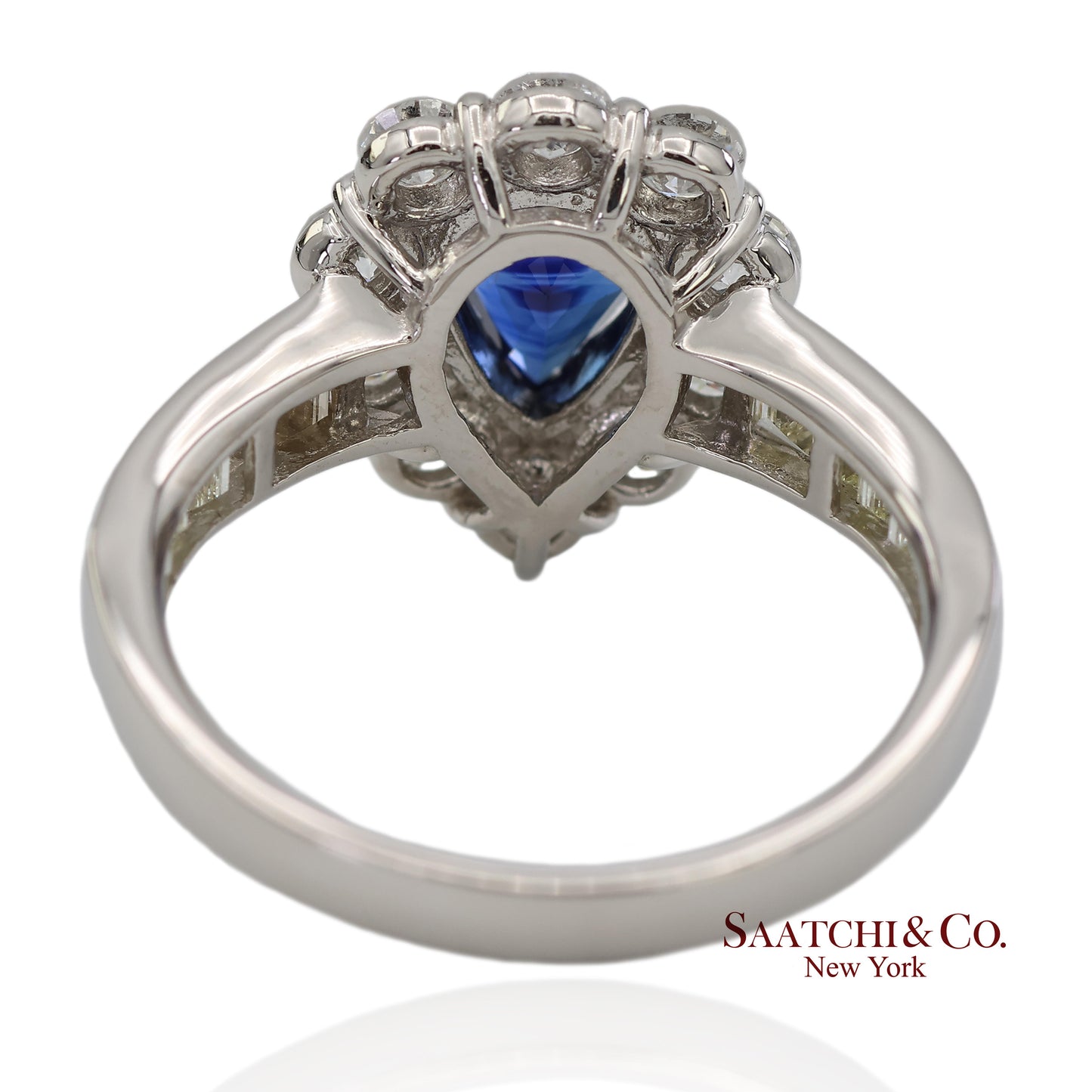 GIA Certified Platinum 900 Blue Sapphire and Natural Diamond Ring