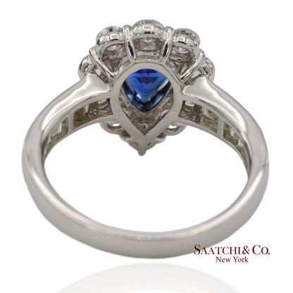 GIA Certified Platinum 900 Blue Sapphire and Natural Diamond Ring