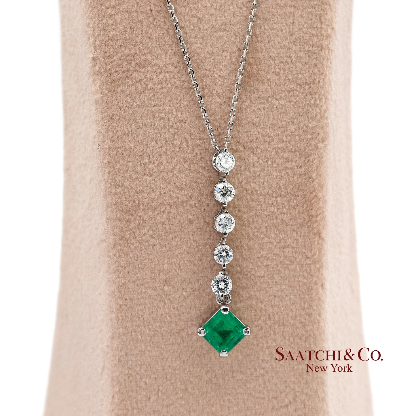 GIA Certified Platinum 900 Natural Diamond and Colombian Emerald Pendant
