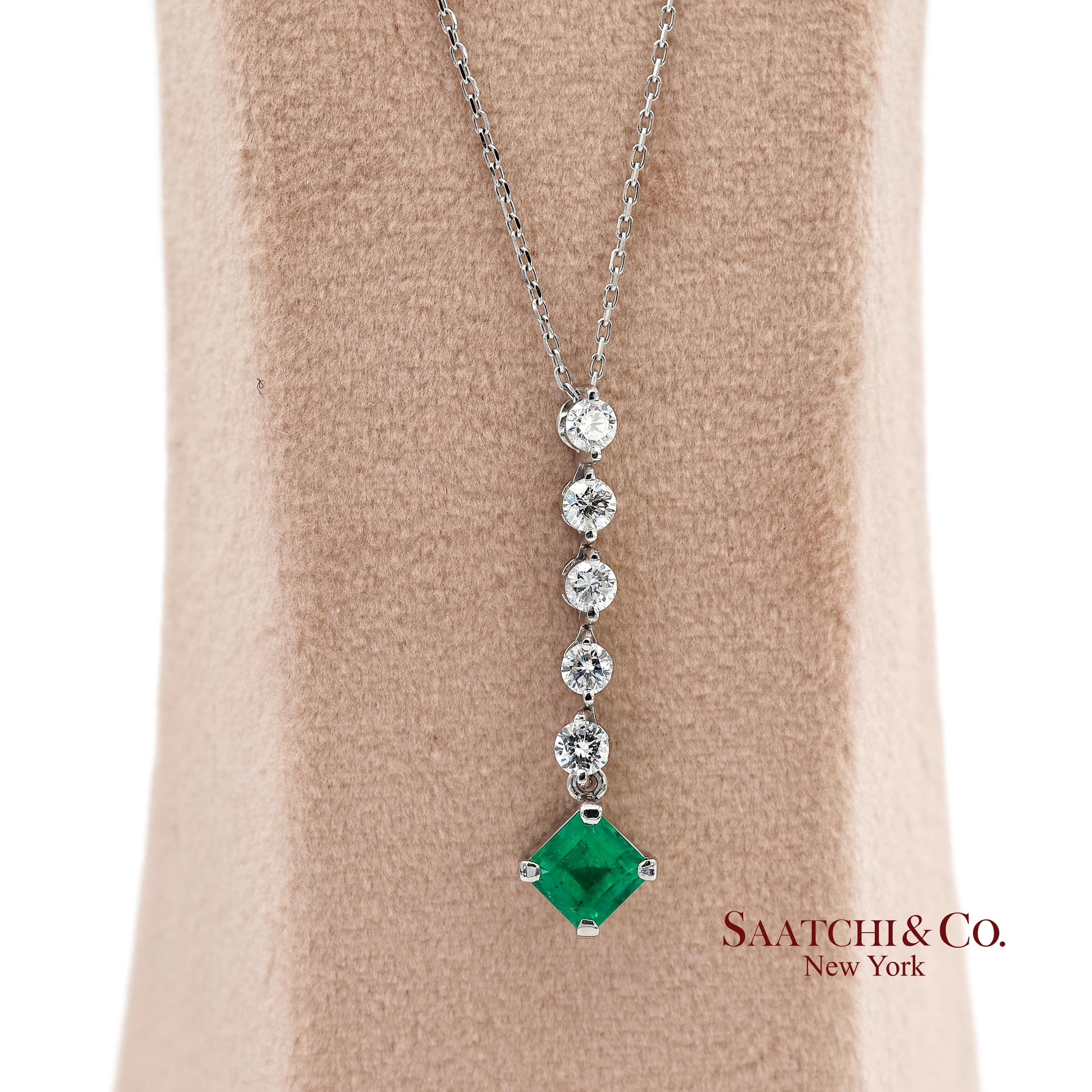 GIA Certified Platinum 900 Natural Diamond and Colombian Emerald Pendant
