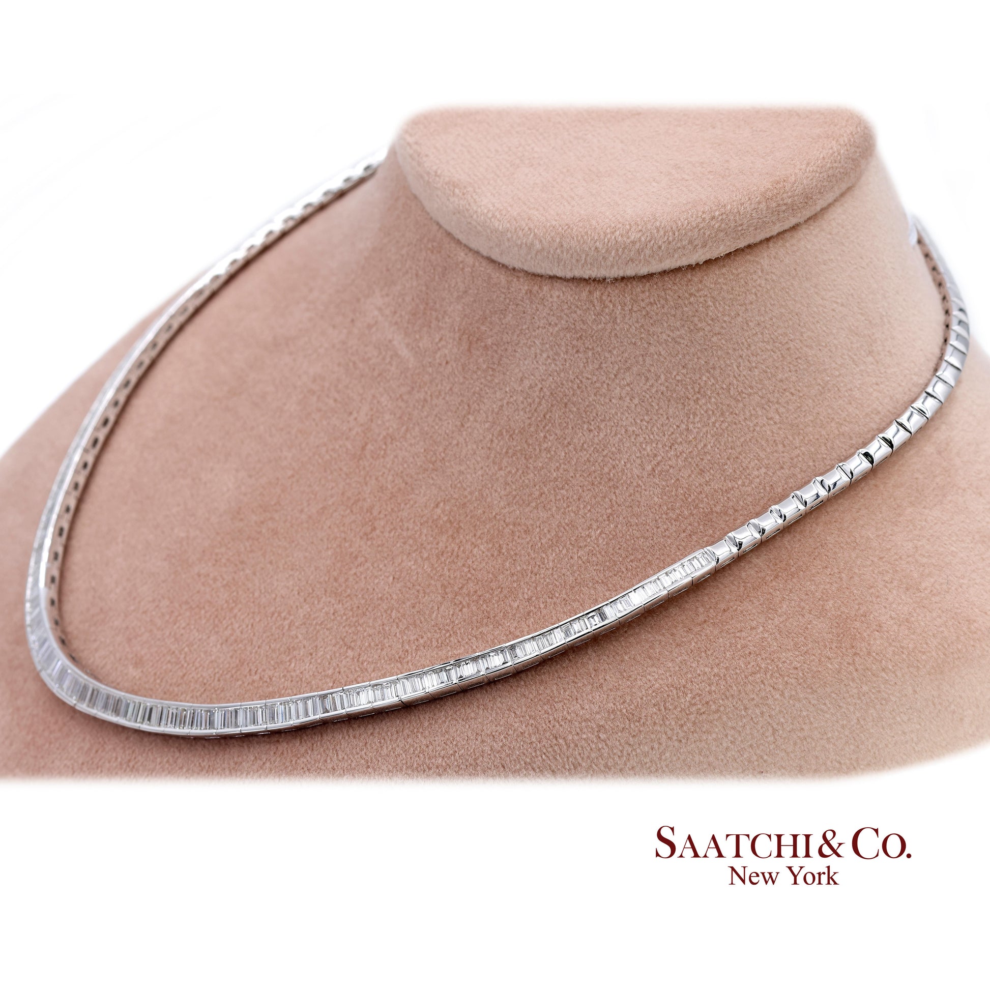 18K 750 Solid White Gold Natural Diamond Buguatte Tennis Necklace