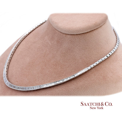 18K 750 Solid White Gold Natural Diamond Buguatte Tennis Necklace