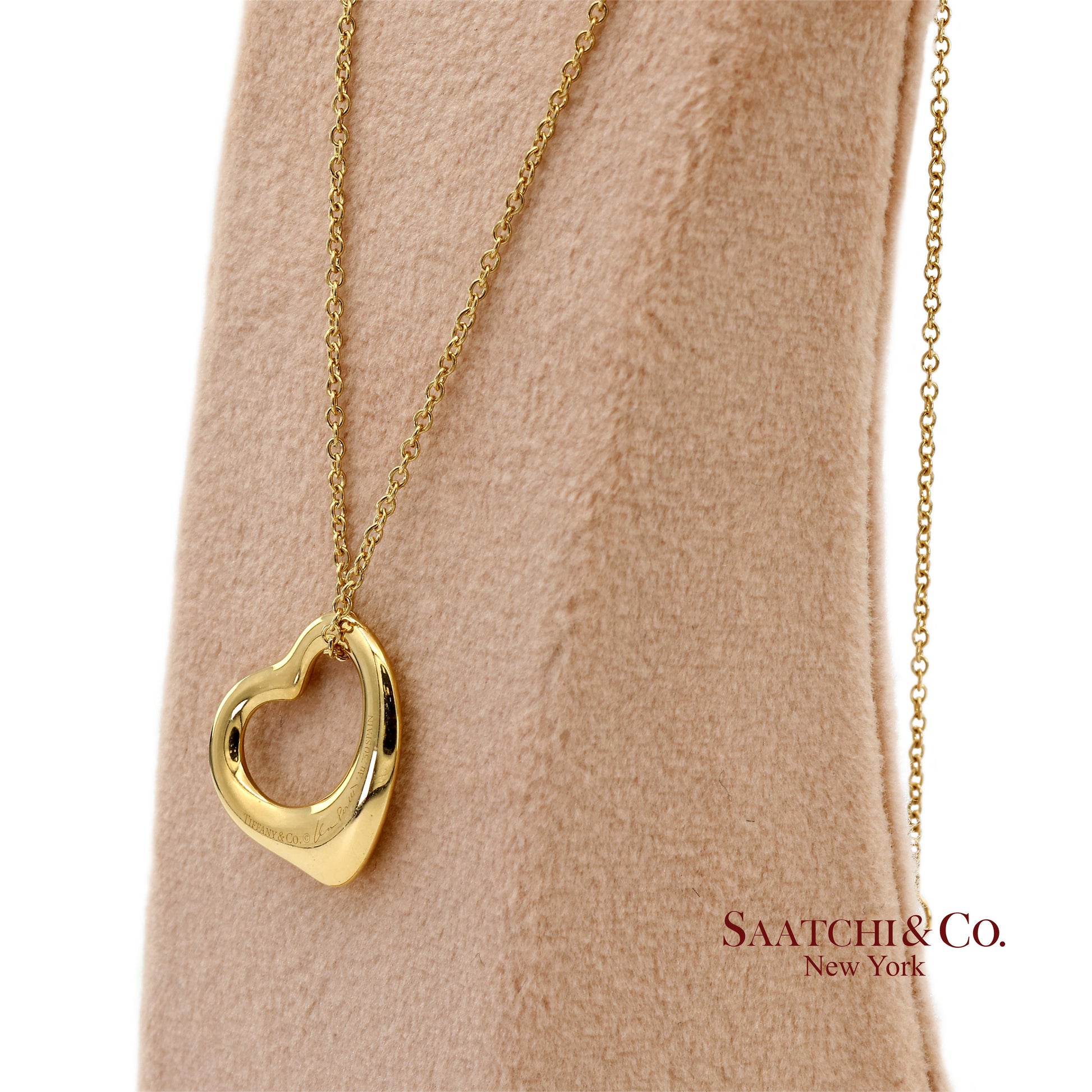 Tiffany & Co. Elsa Peretti 18K 750 Yellow Gold Open Heart Pendant Necklace