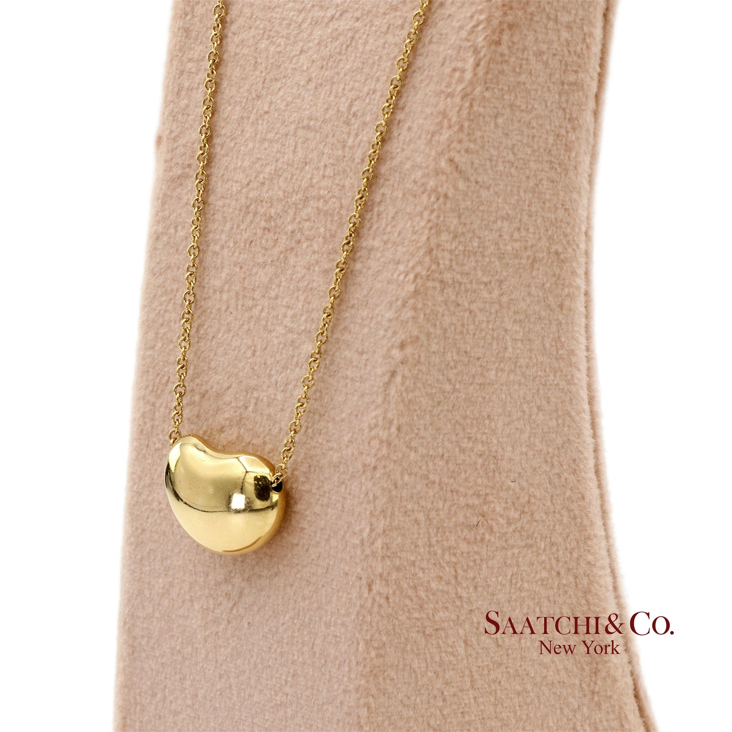 Tiffany&Co. Elsa Peretti 18K 750 Solid Yellow Gold Bean Design Pendant Necklace