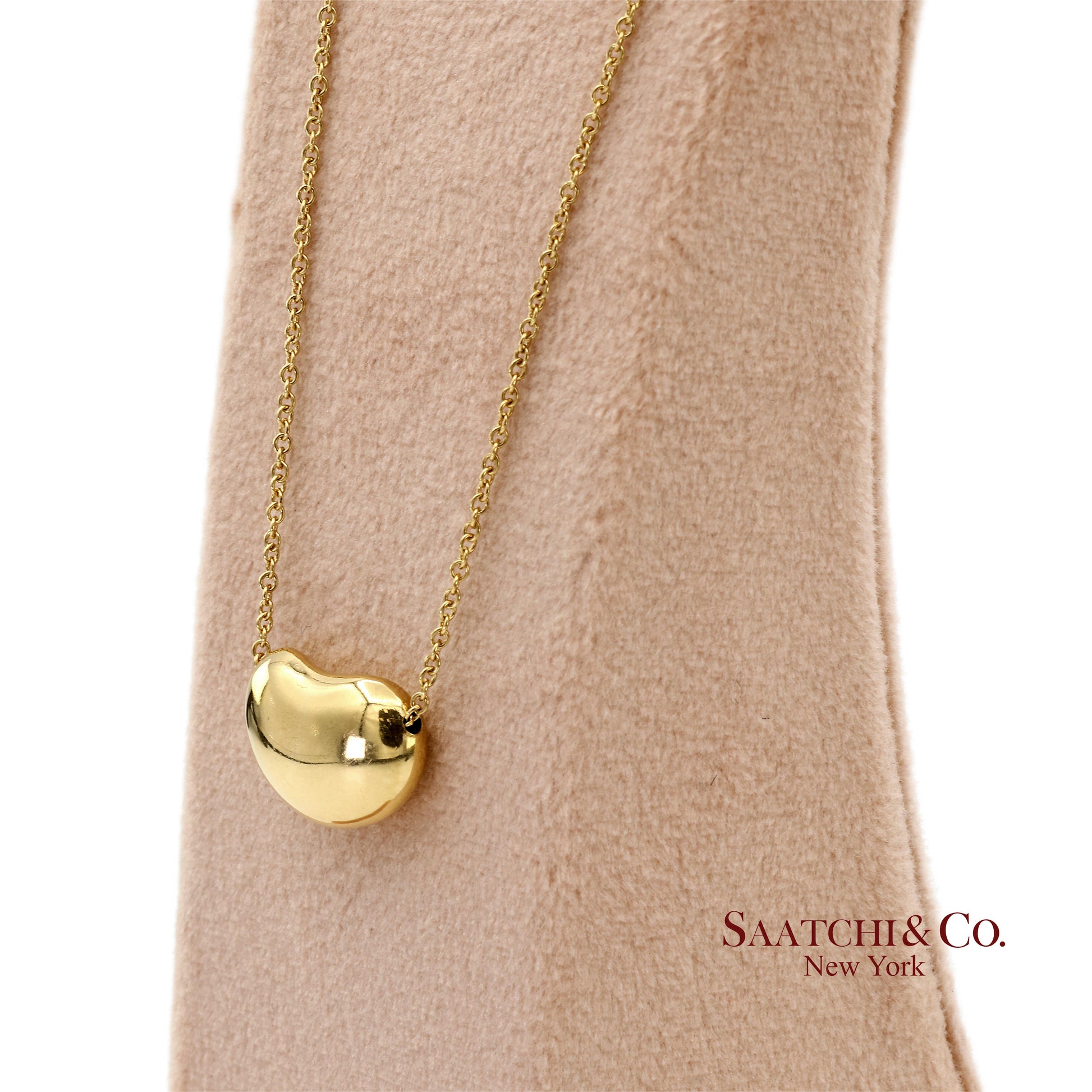 Tiffany&Co. Elsa Peretti 18K 750 Solid Yellow Gold Bean Design Pendant Necklace