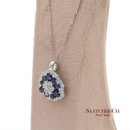 0.95ct Natural Diamond & 3.17ct Natural Sapphire 18K White Gold Pendant Necklace